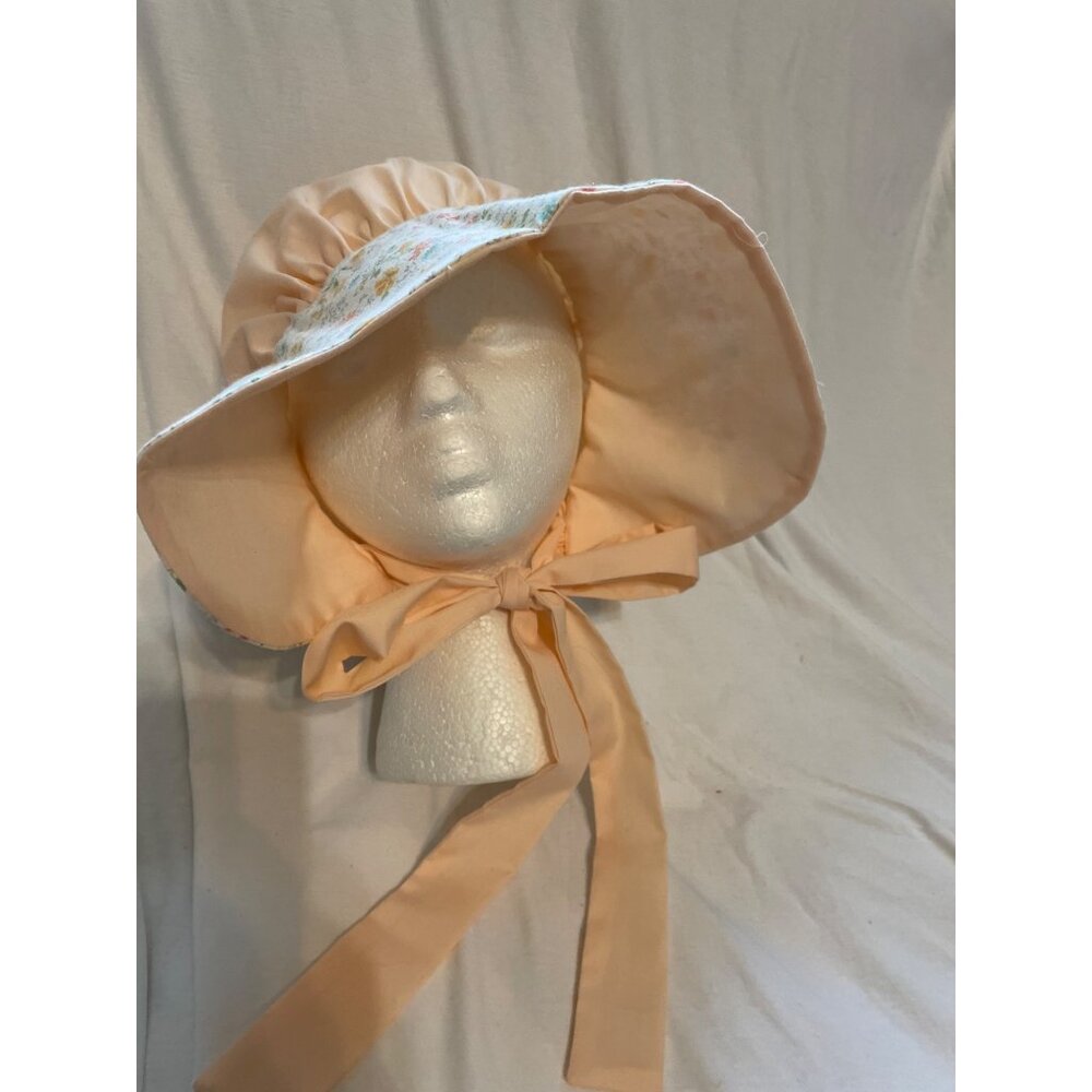 Vintage Inspired Floral Ruffle Baby Bonnet Soft Peach & Wildflower Print Cosplay
